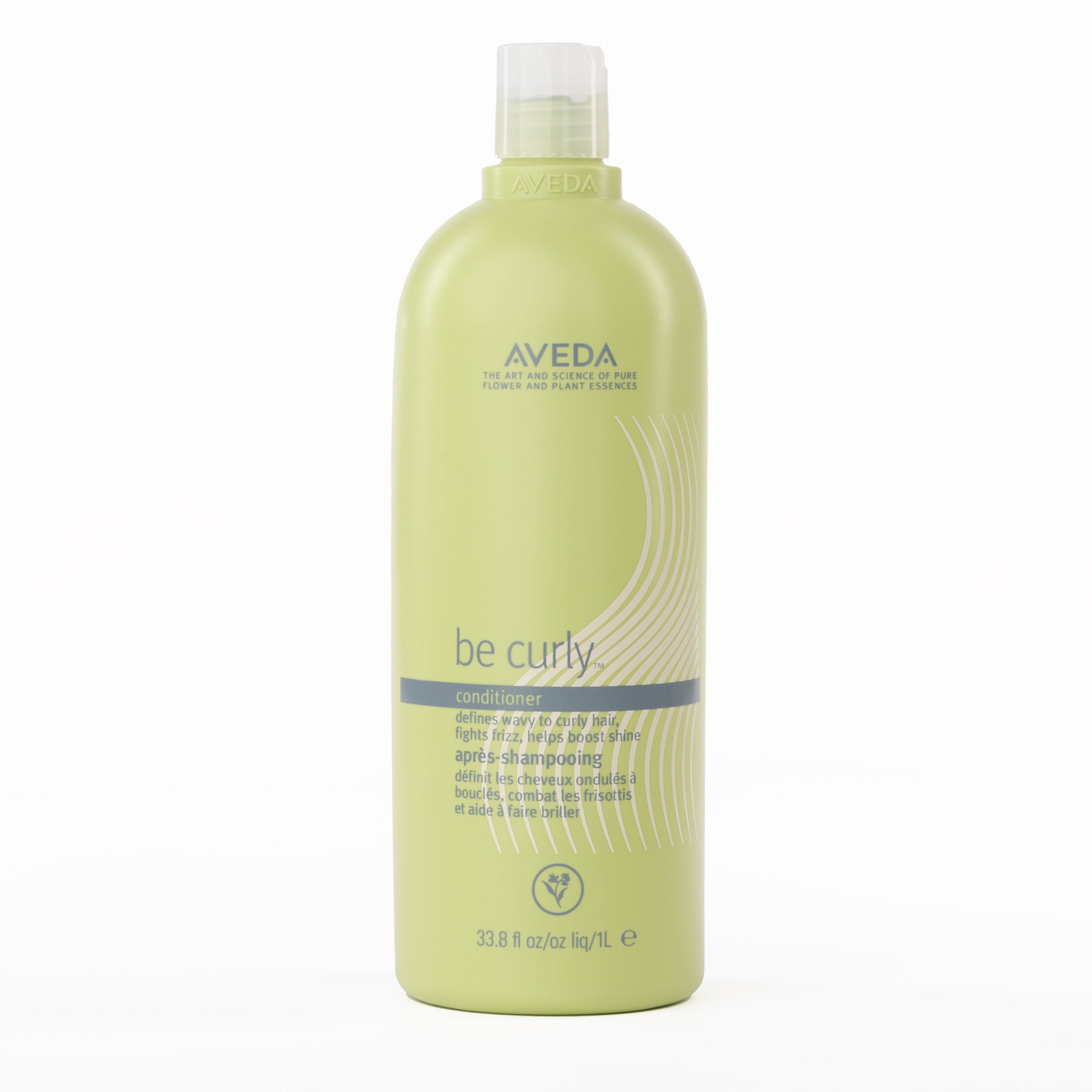 Aveda be curly conditioner bottle on a white background