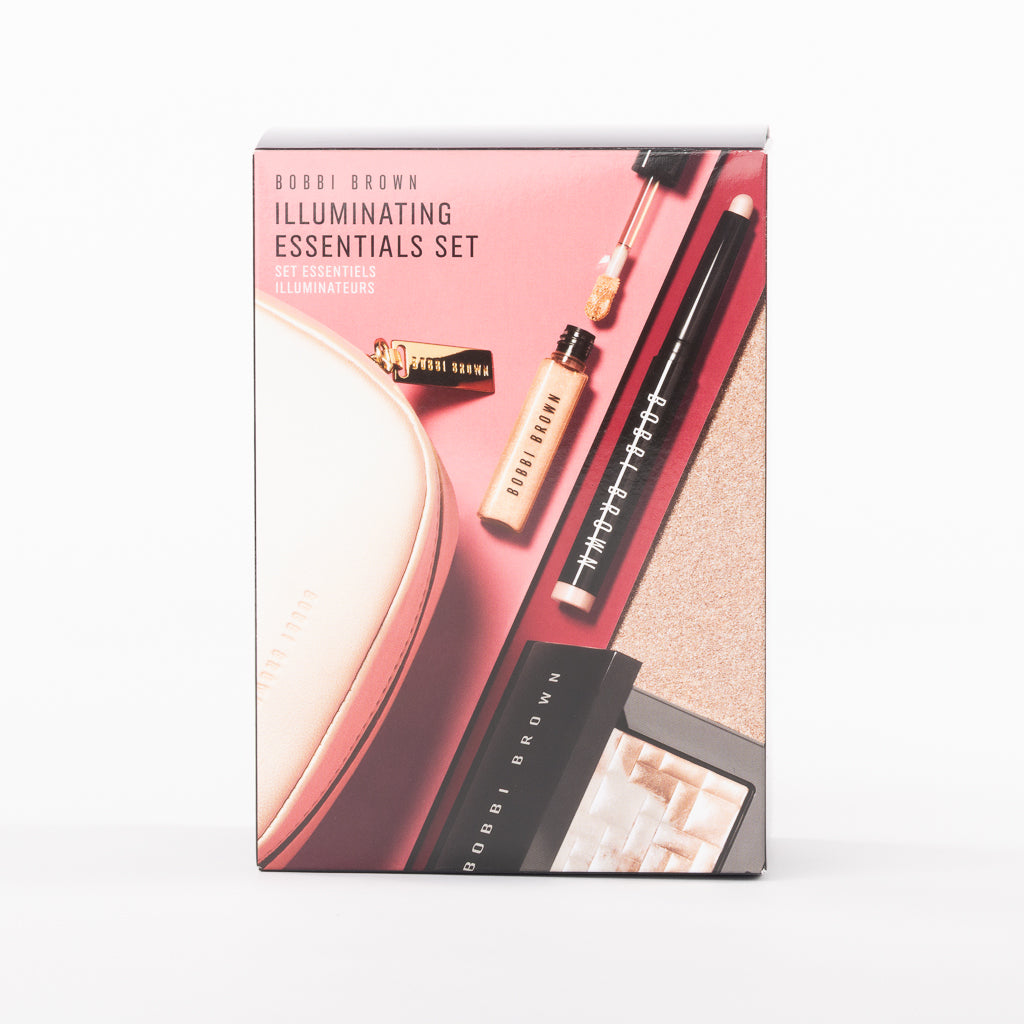 Bobbi Brown 4-piece illuminating gift set with product packaging displayed