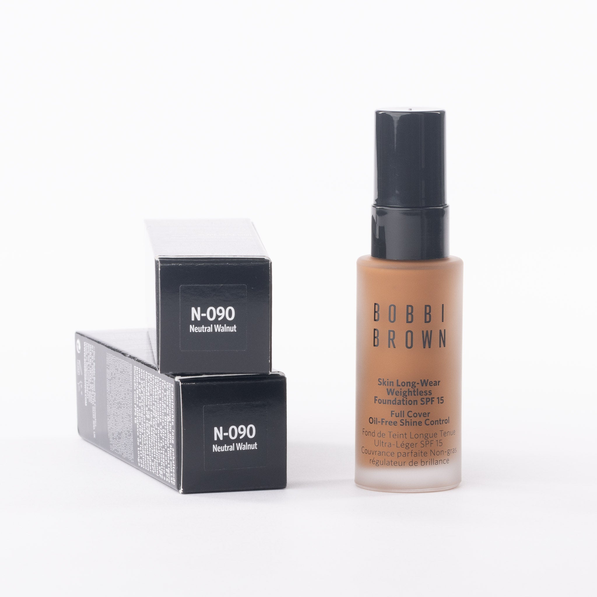 Bobbi Brown Weightless Foundation mini size in shade Neutral Walnut, front view showing label