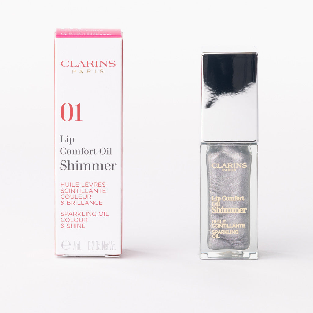 Clarins Lip Comfort Oil Shimmer in '01 Sequins Flares' – Sparkling Shine & Nourishment – 7ml