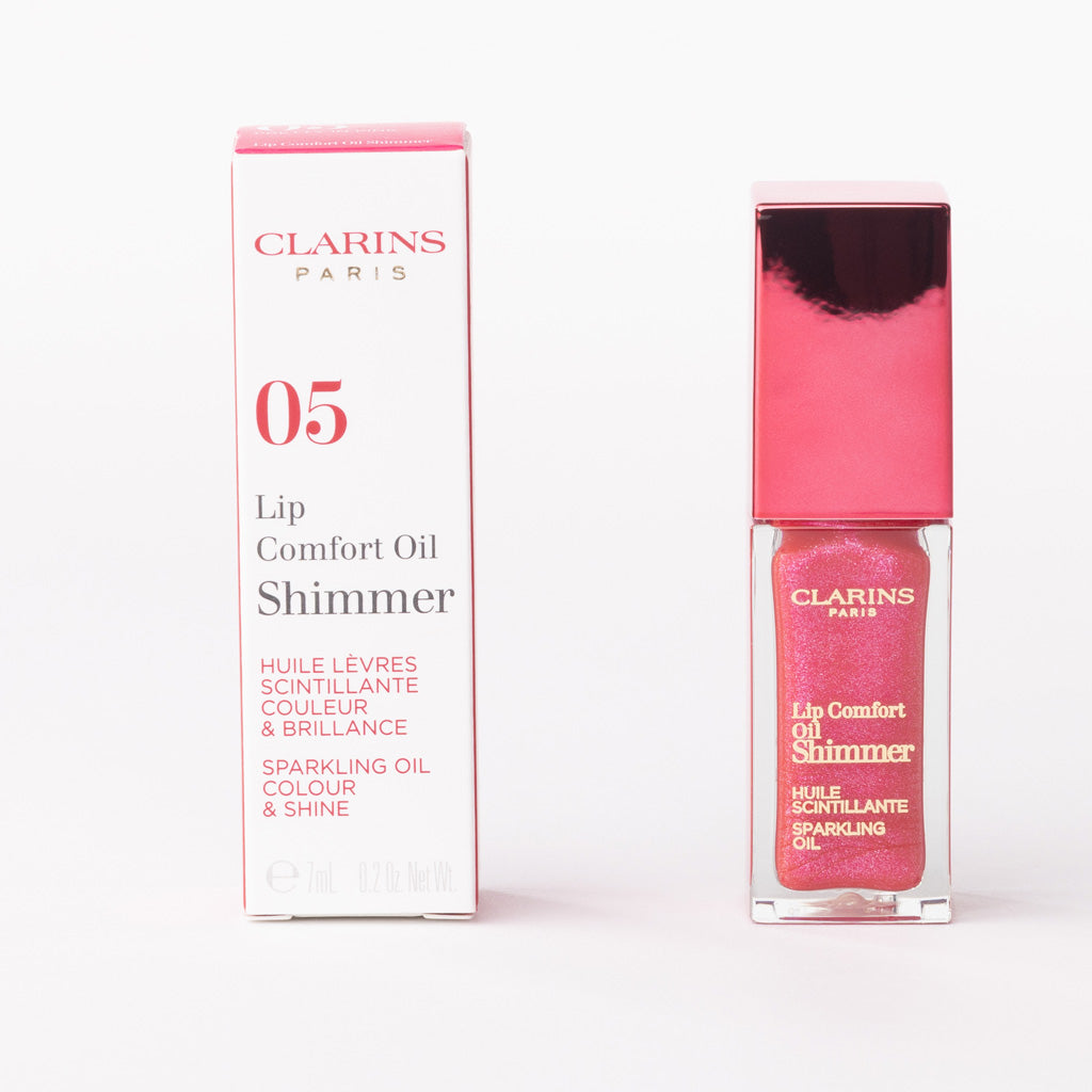 Clarins Lip Comfort Oil Shimmer in '05 Pretty in Pink' – Bright Pink Sparkle Lip Gloss – 7ml