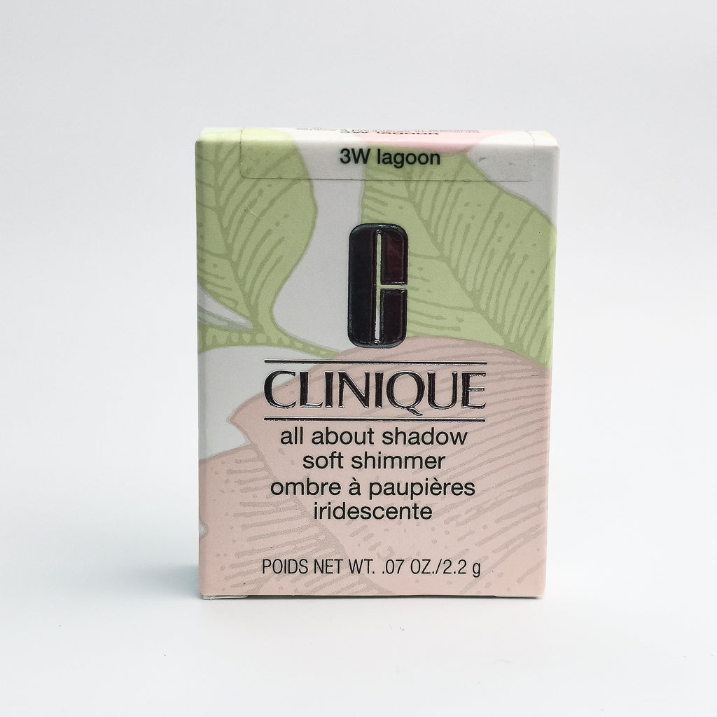 Clinique All About Shadow 3W Lagoon single eyeshadow pan showing soft shimmer finish