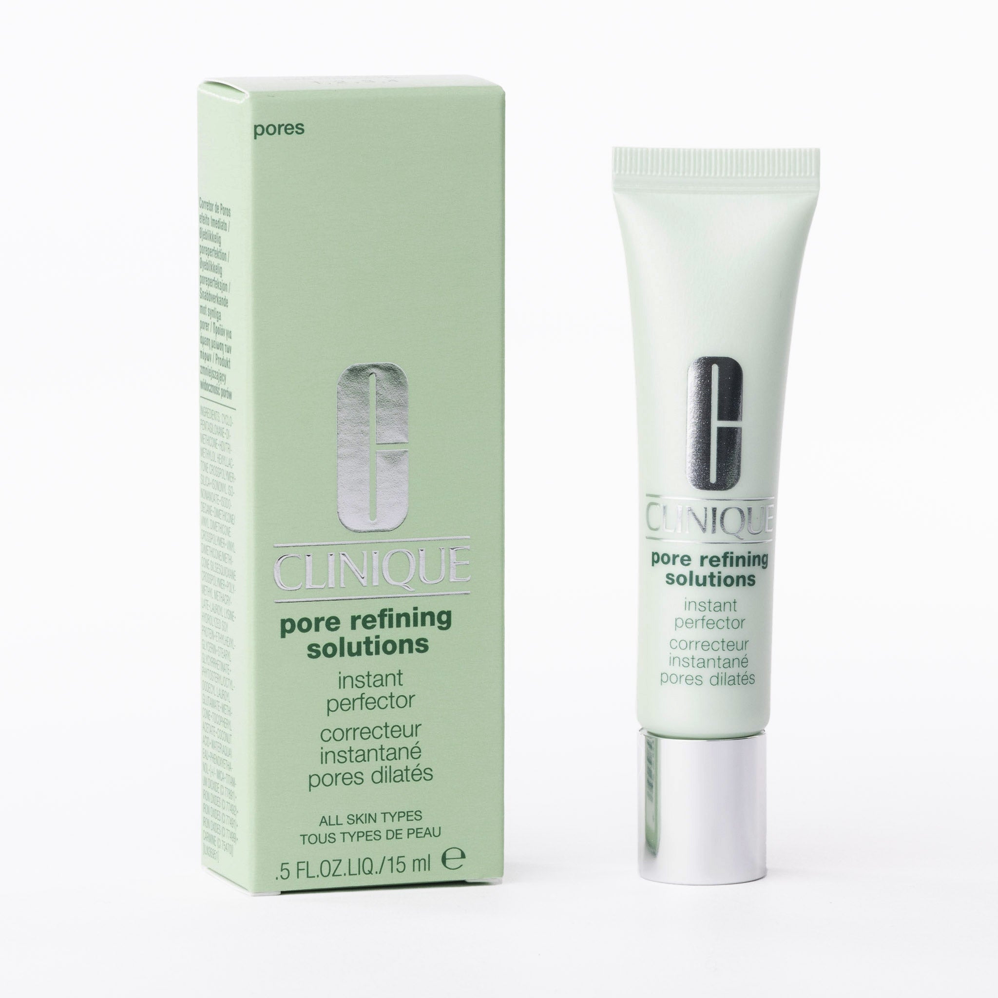 Clinique pore refining solution packaging and tube on a white background