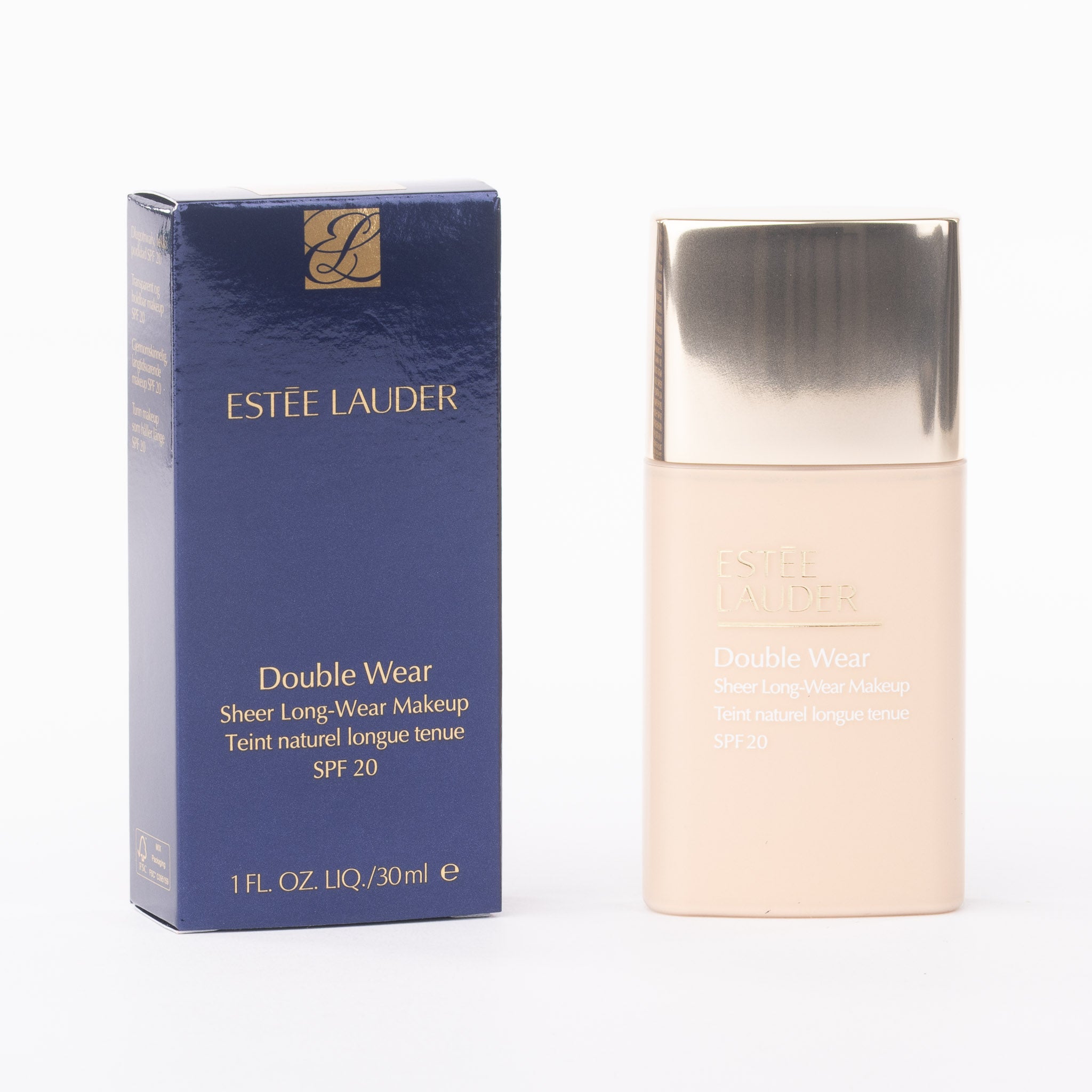Estée Lauder Double Wear Sheer Long-Wear Makeup 2C0 Cool Vanilla 30ml bottle on clean white background