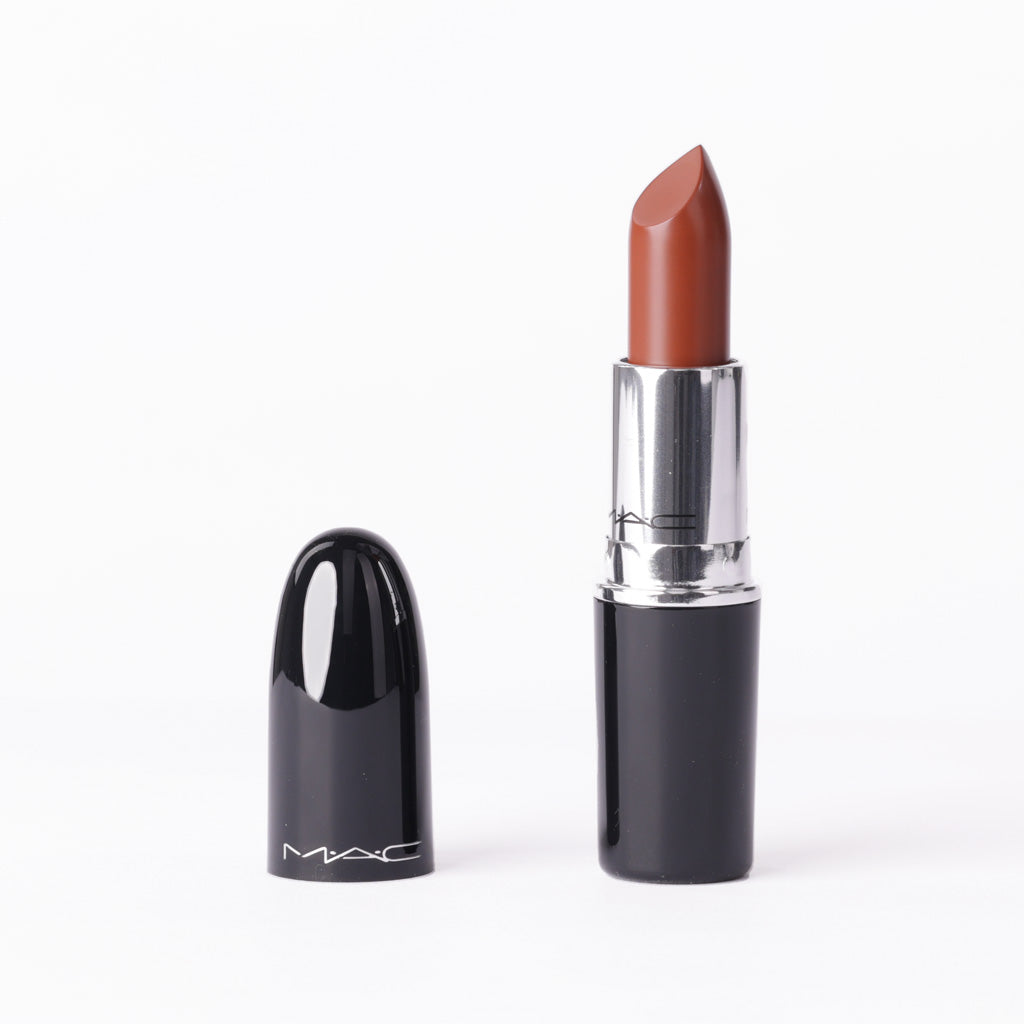 MAC LustreGlass Lipstick in '554 Can’t Dull My Shine' – Warm Medium Brown with Red Undertones – 3g