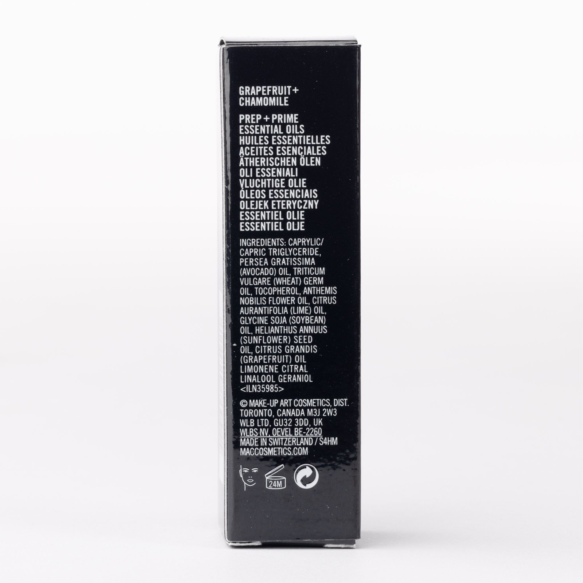 MAC Prep + Prime Essential Oils Grapefruit + Chamomile. Black box, luxurious skincare oil.