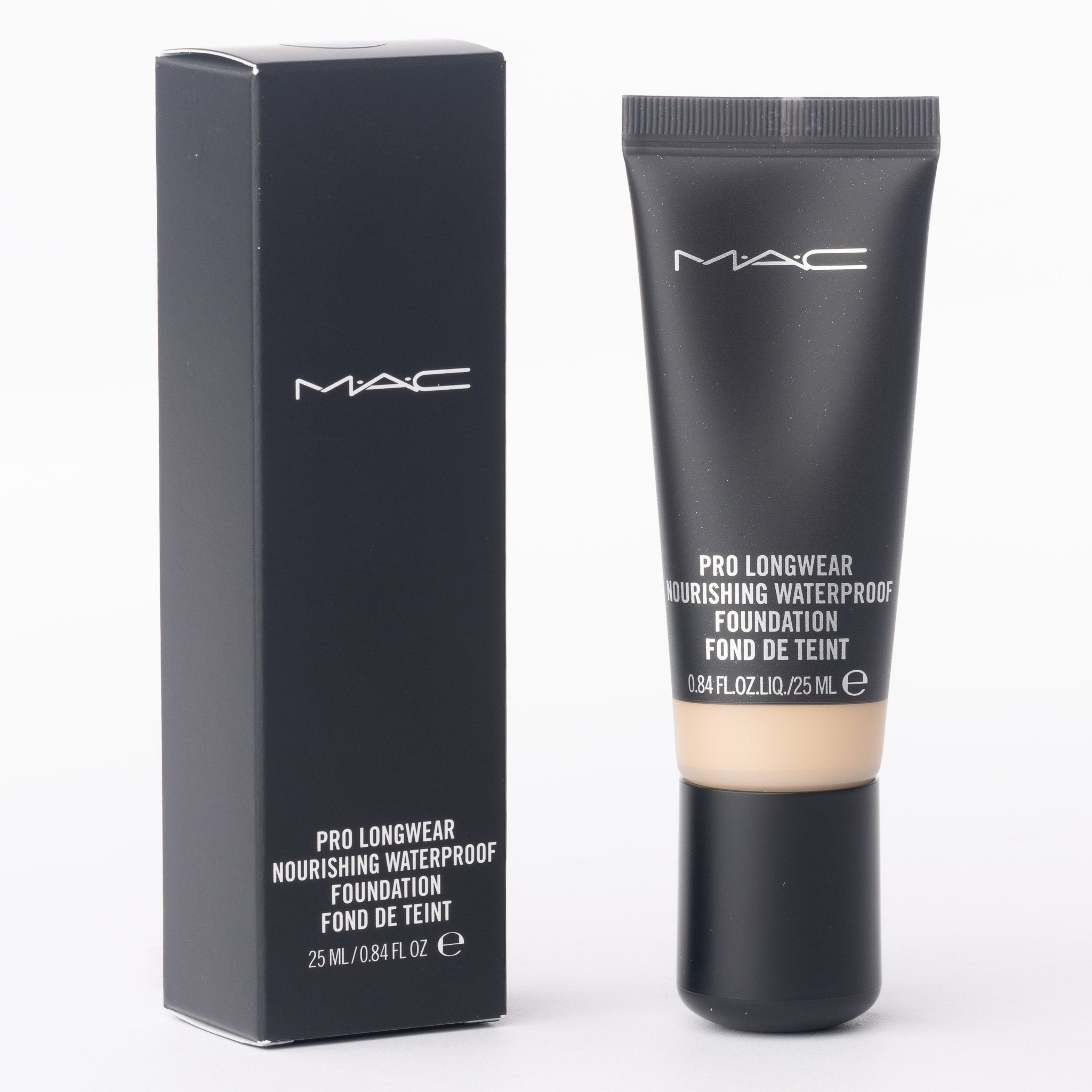 MAC waterproof foundation shade NC30 front view showing warm golden-beige tone