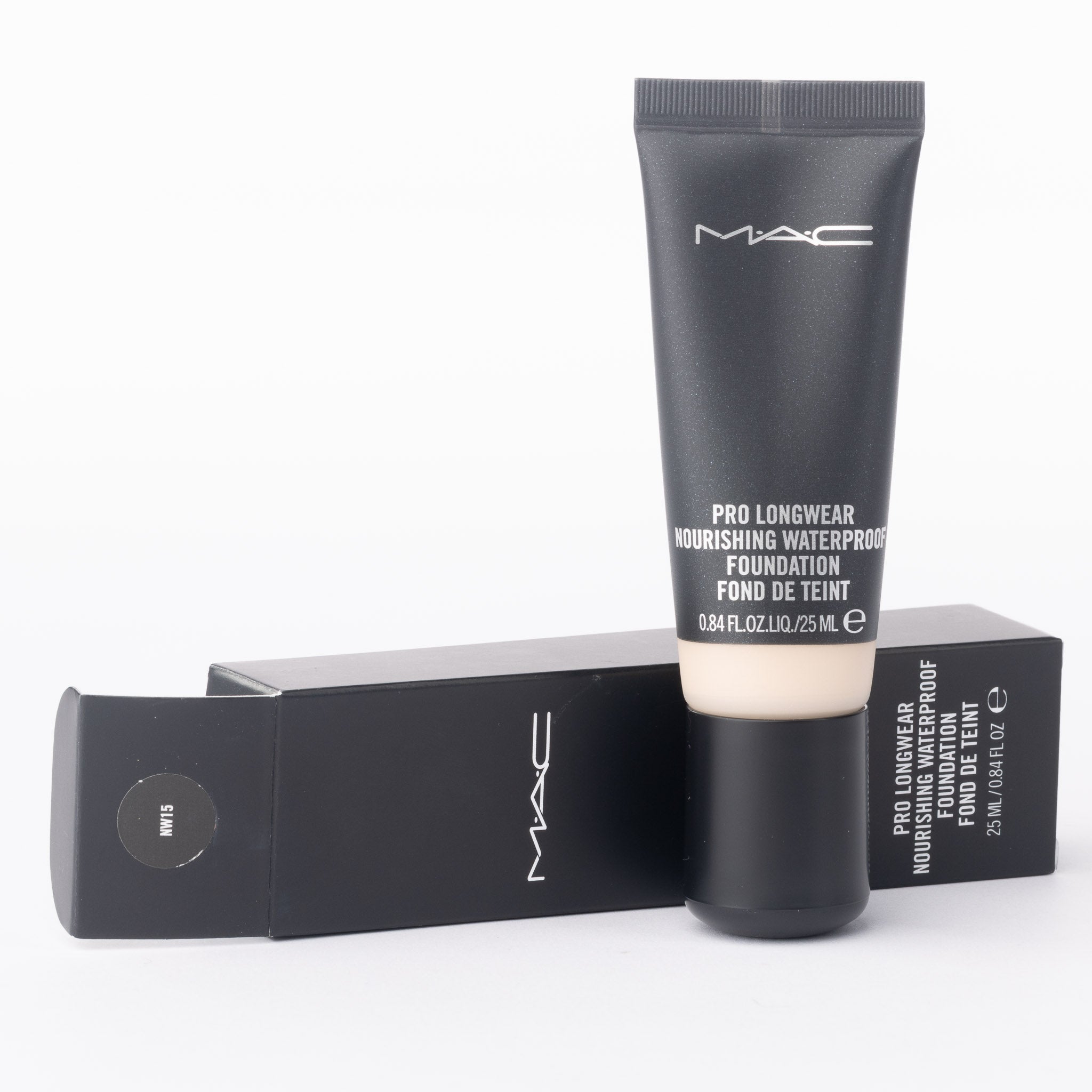 MAC waterproof foundation NW15 25ml product box showing ingredient details