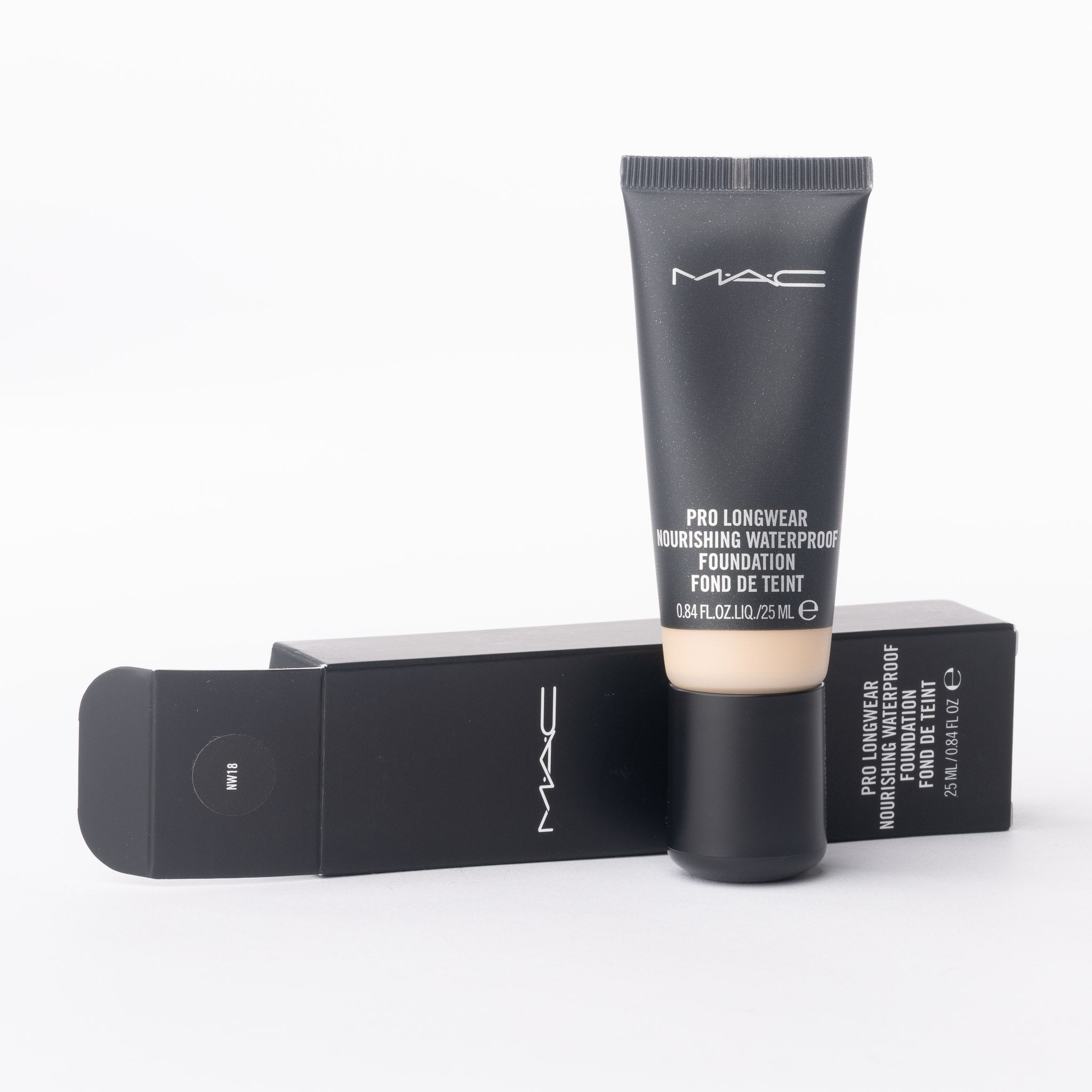 MAC waterproof foundation NW18 25ml tube and box – long-wearing full coverage base