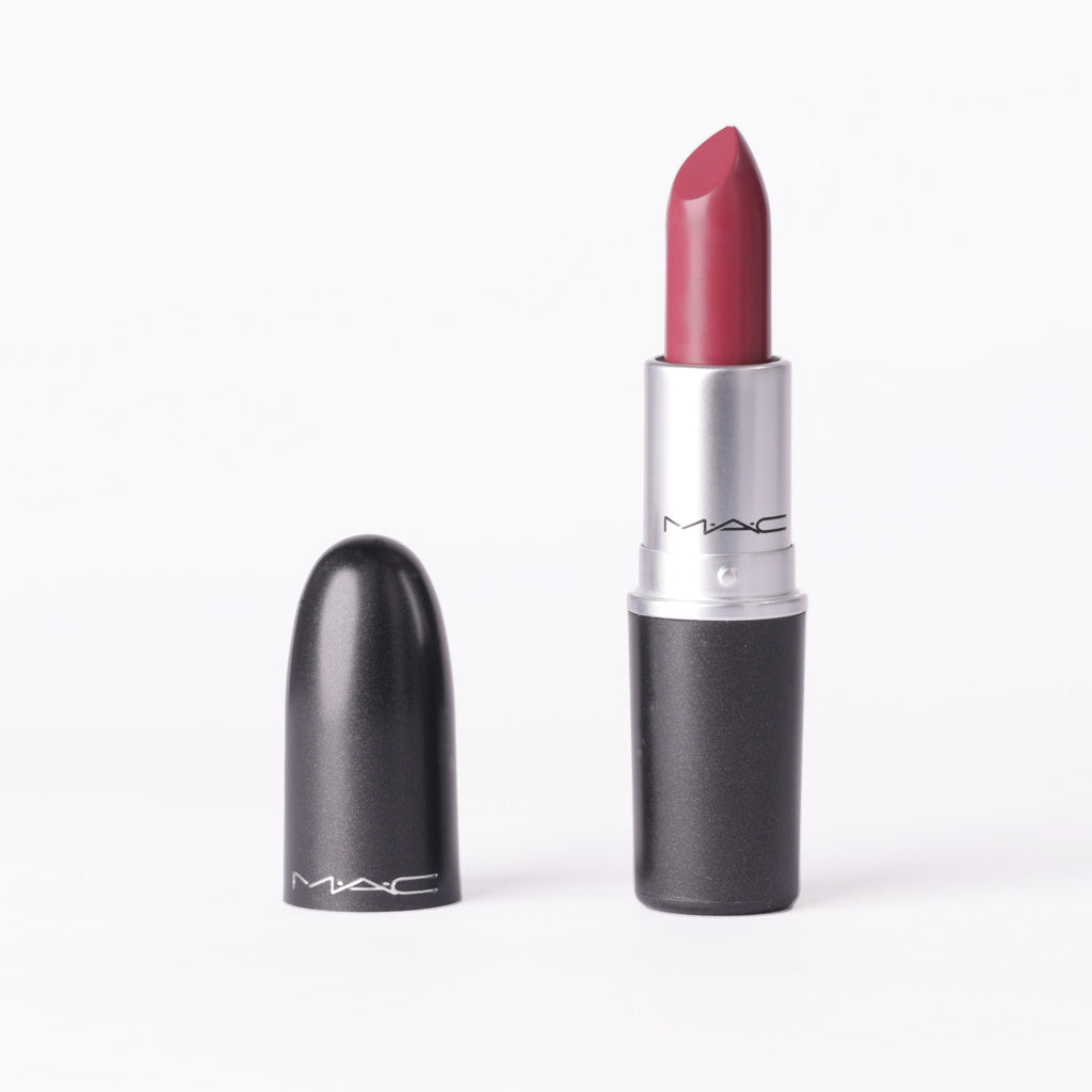 MAC Satin Lipstick in '801 Amorous' – Deep Red with Brown Undertones – 3g