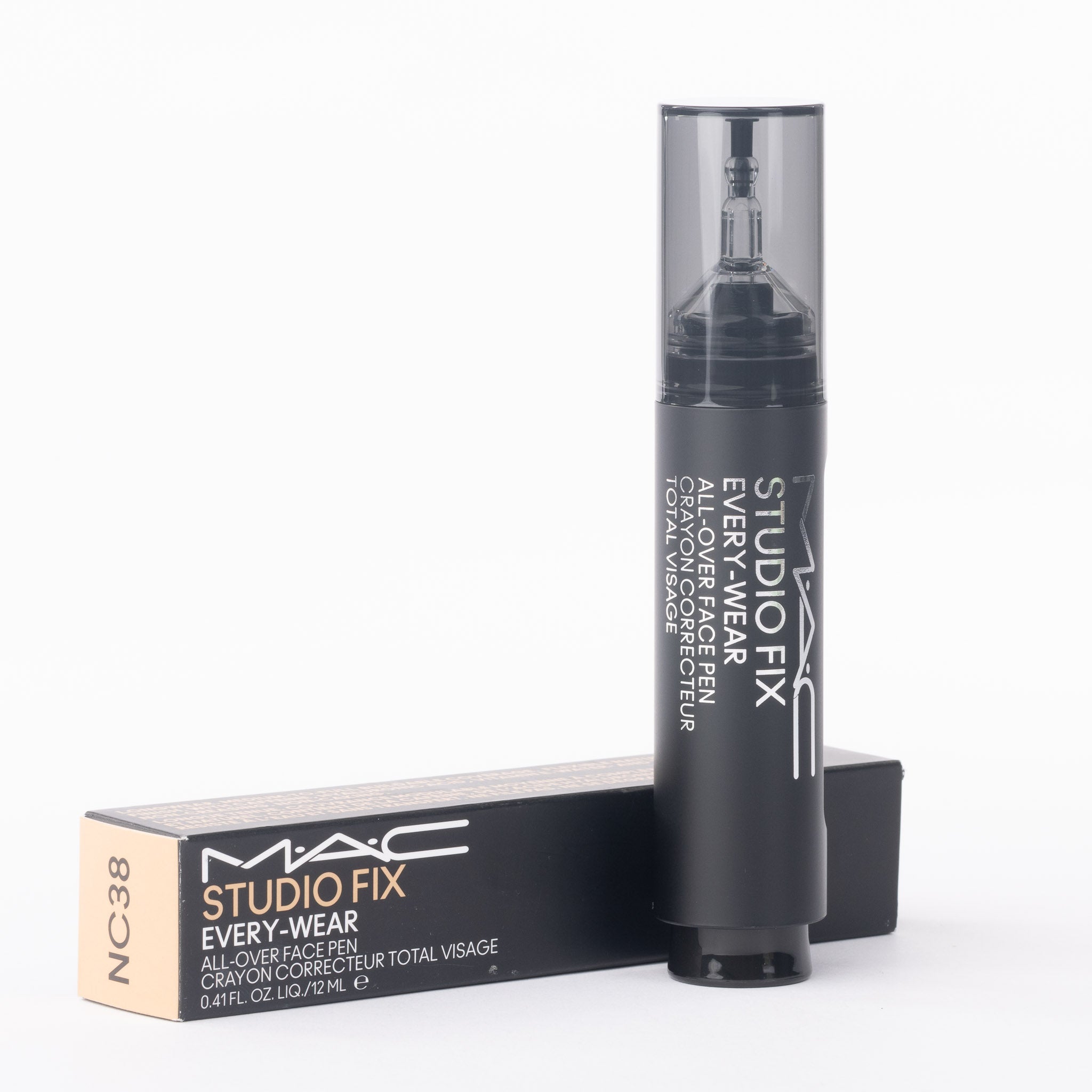 MAC Studio Fix Face Pen NC38 front view showing twist-click applicator pen design