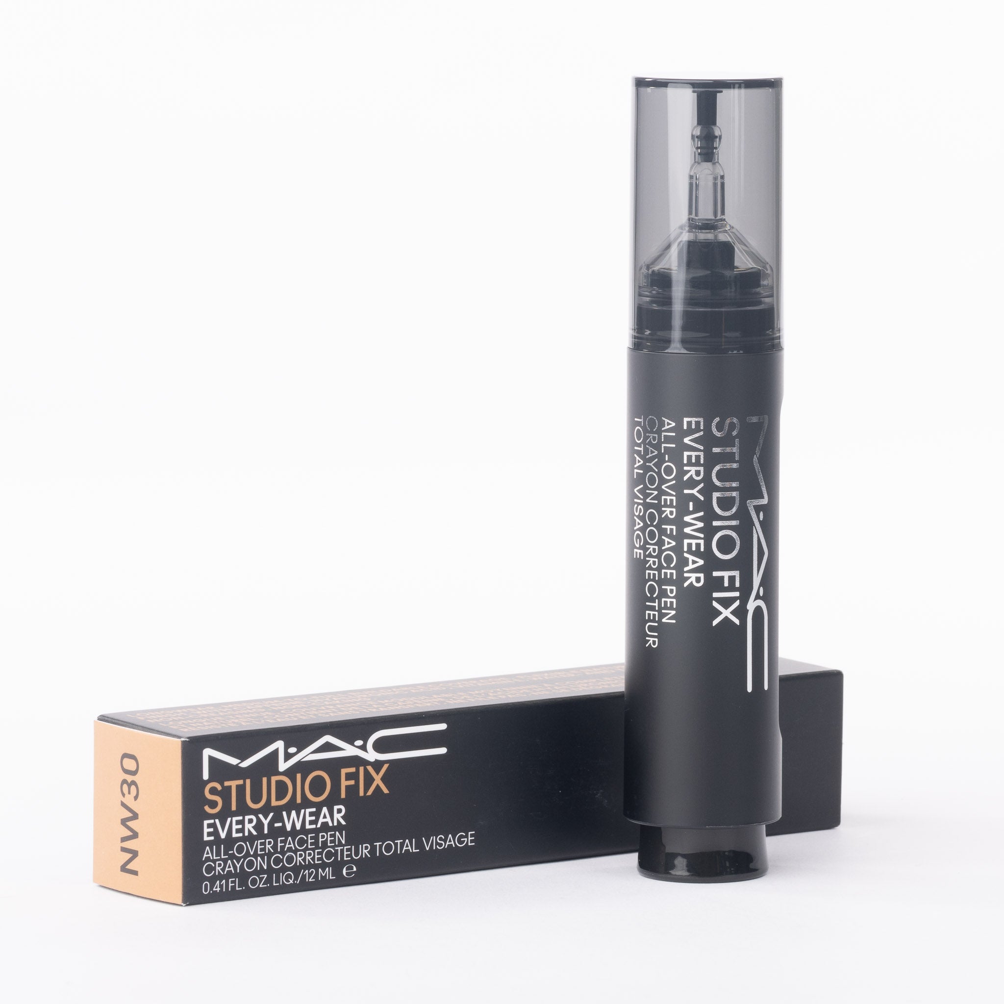 MAC Studio Fix Every-Wear Face Pen NW30 packaging box with ingredient list and shade details