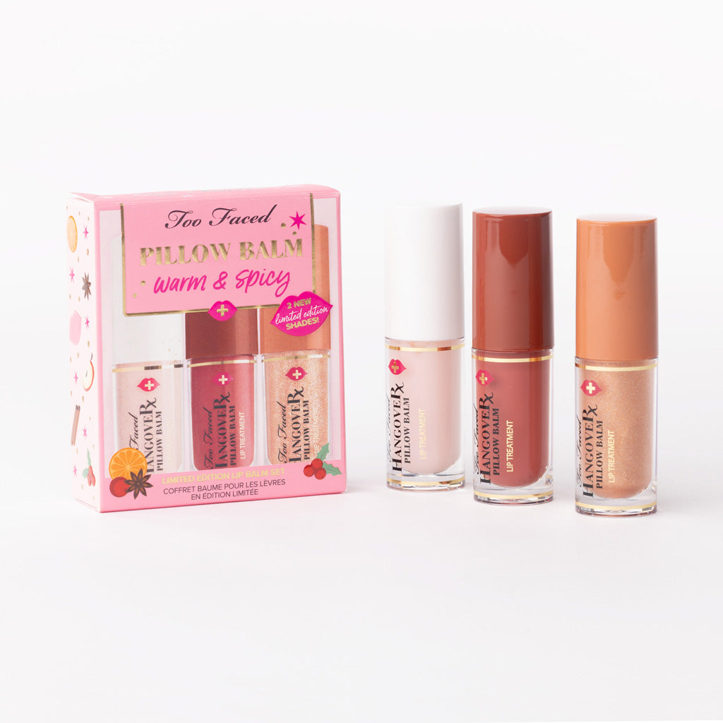 Too Faced Pillow Balm Lip Balm Trio – Warm & Spicy Set with Nourishing Tints – Set of 3