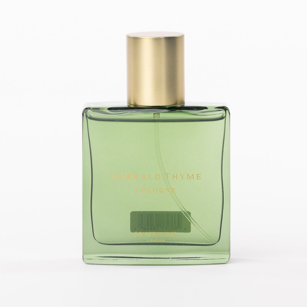 Jo Malone Emerald Thyme Cologne glass flacon front view showing label