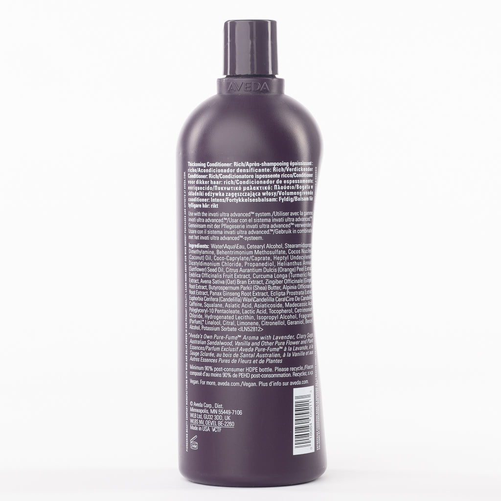 Back label of Aveda Invati Ultra Advanced Thickening Conditioner Rich showing full INCI ingredients list