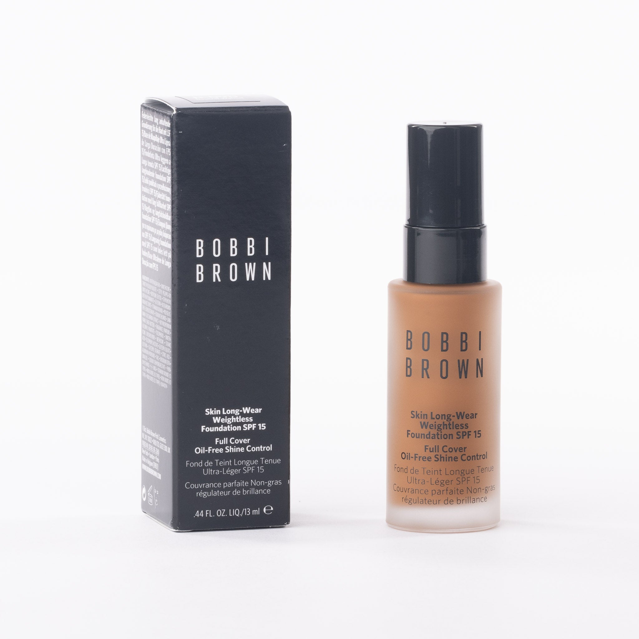Bobbi Brown Mini Skin Long-Wear Weightless Foundation SPF 15 N-090 Neutral Walnut 13ml bottle on white background