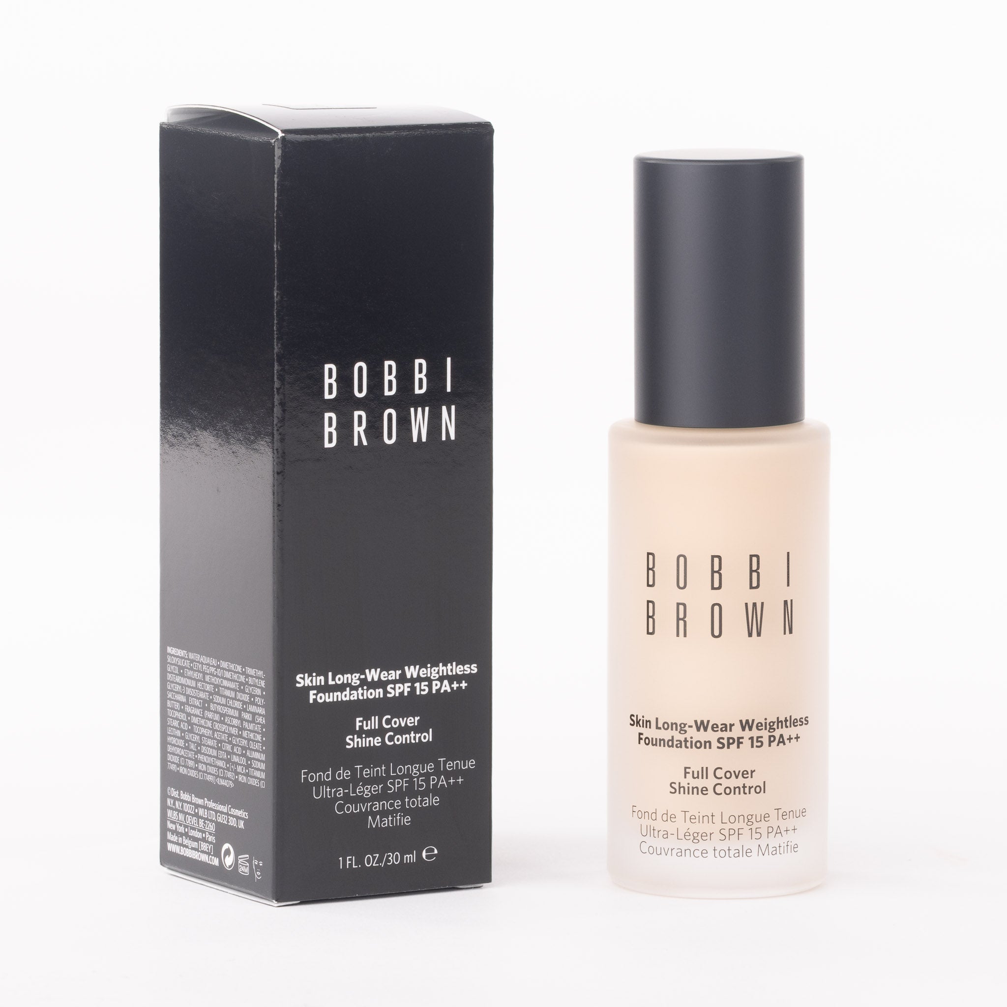 Bobbi Brown Skin Long-Wear Weightless Foundation SPF 15 N-012 Porcelain 30ml bottle and packaging, matte finish coverage on clean white background.