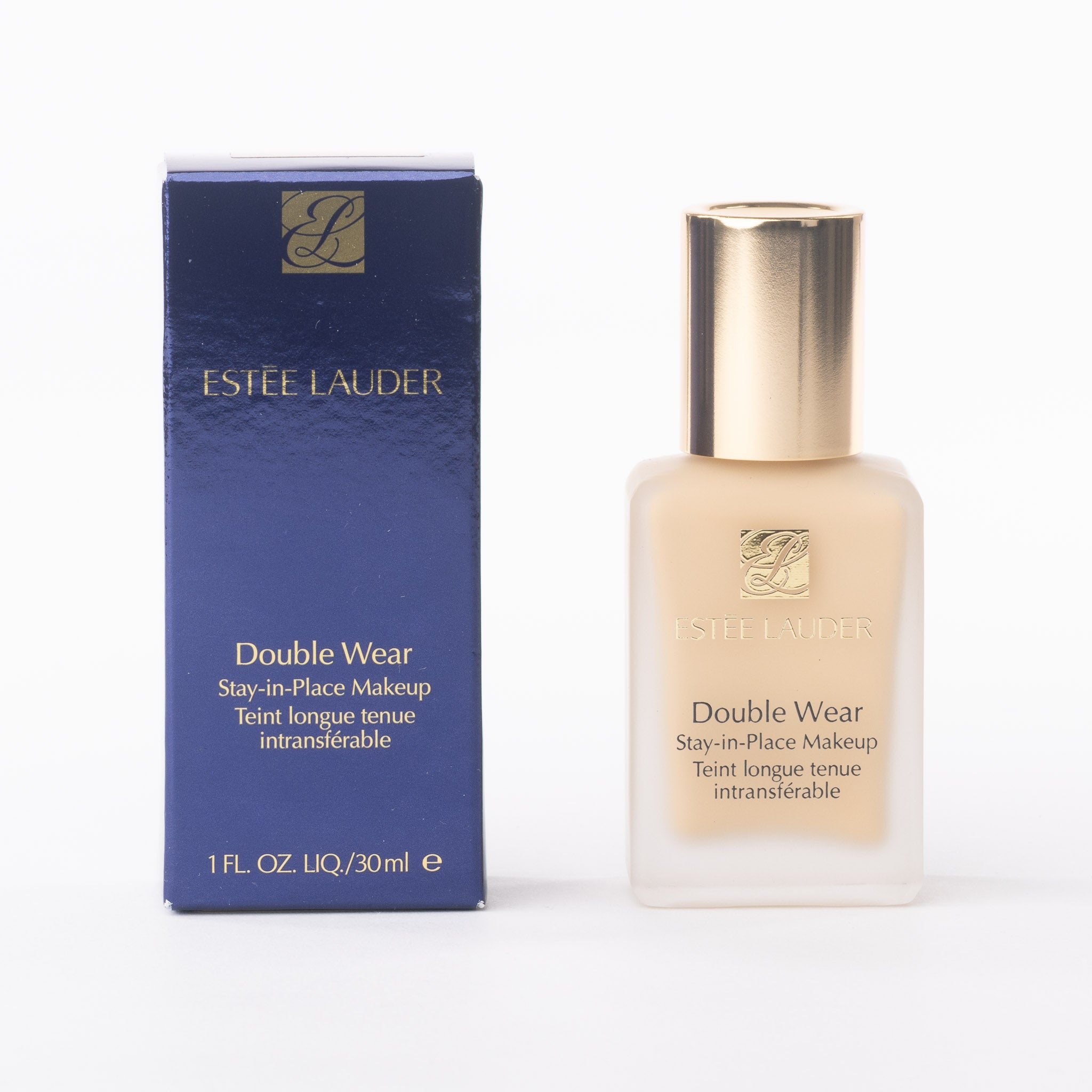 Estée Lauder Double Wear foundation 1W1 Bone glass bottle front view showing warm fair shade