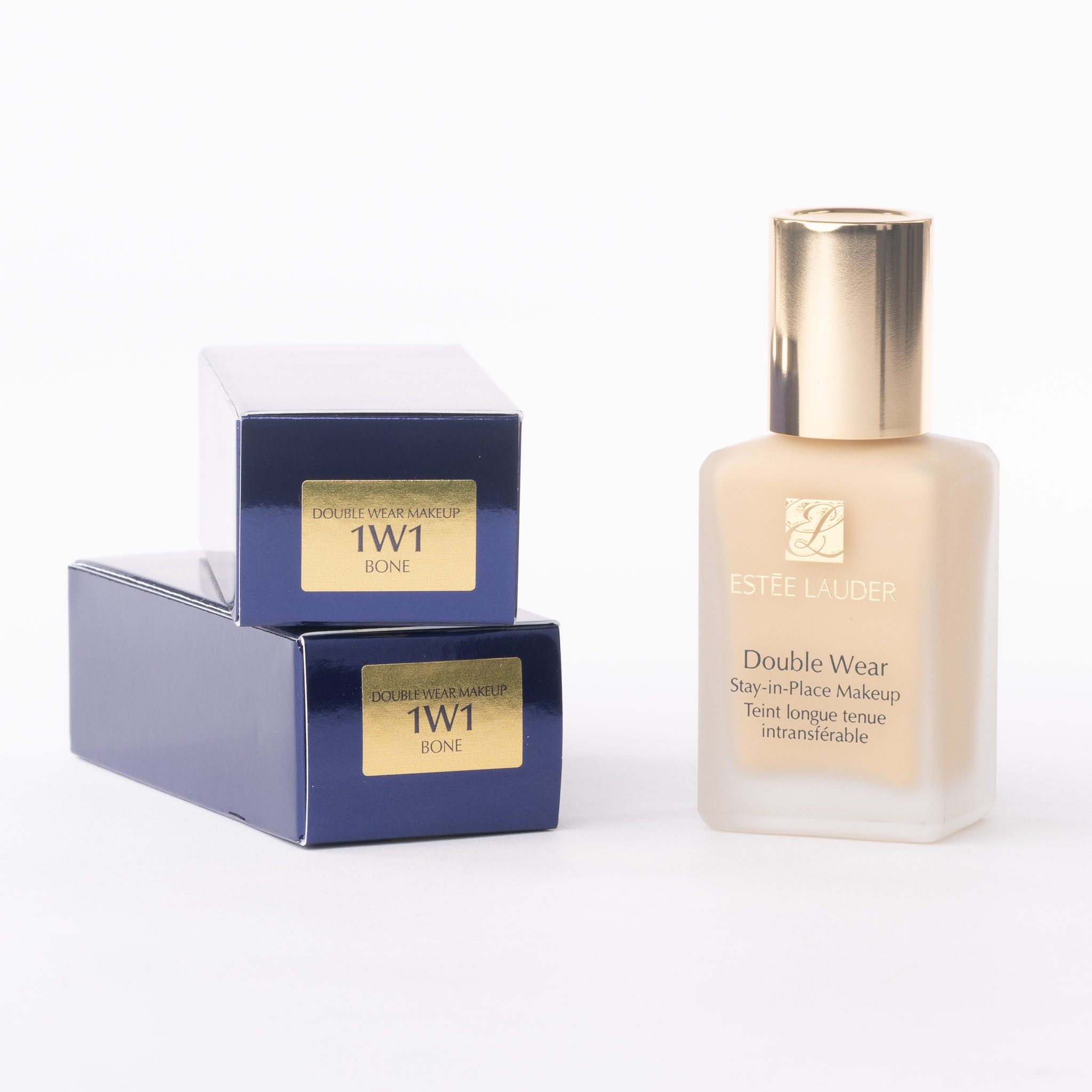 Estée Lauder Double Wear Stay-in-Place Makeup packaging and bottle, shade 1W1 Bone 30ml