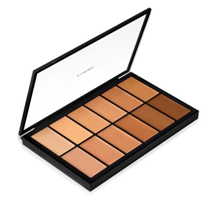 MAC Full Coverage Foundation 12-shade professional palette, including NW50, NW45, NW40, NW30, NW25, NW20, NC55, NC45, NC35, NC30, NC20, and NC15, 30g.