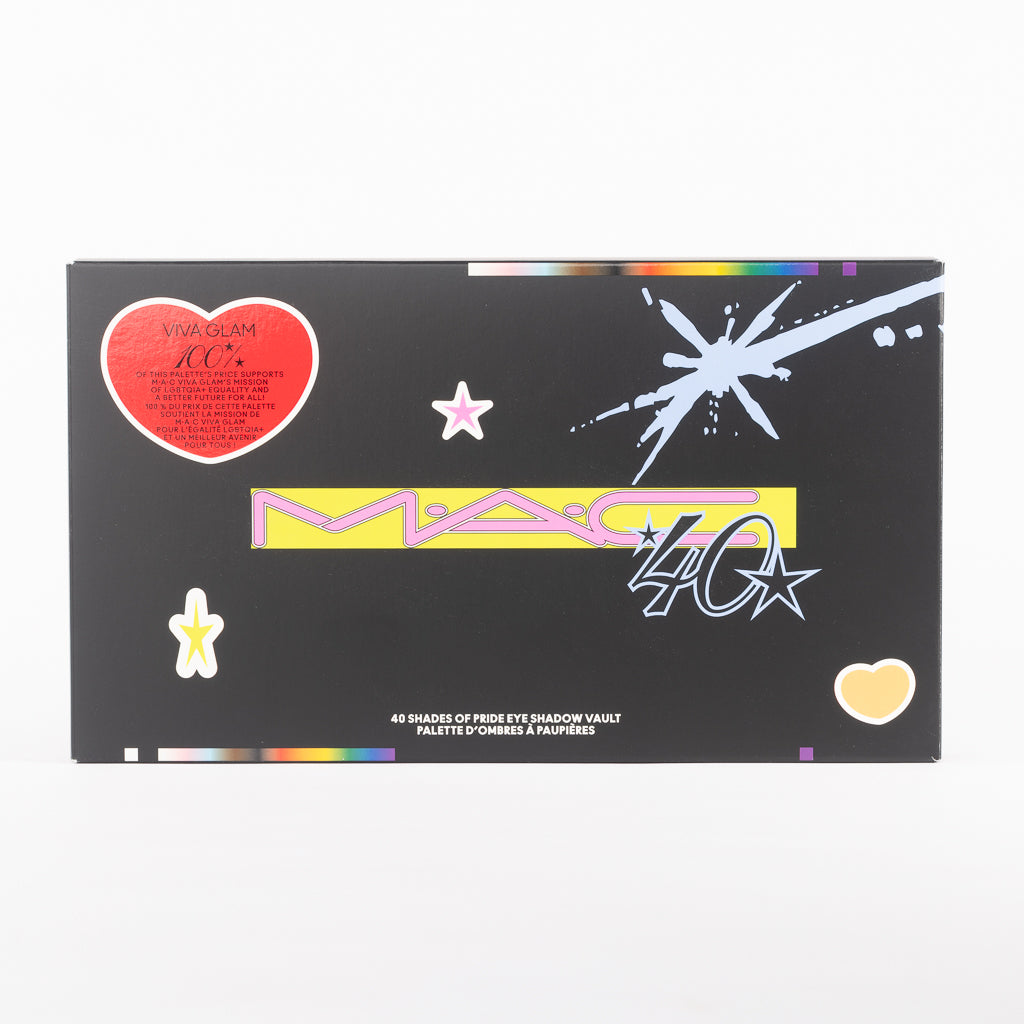 MAC VIVA GLAM Pride eyeshadow vault with 40 shades in matte shimmer and metallic finishes