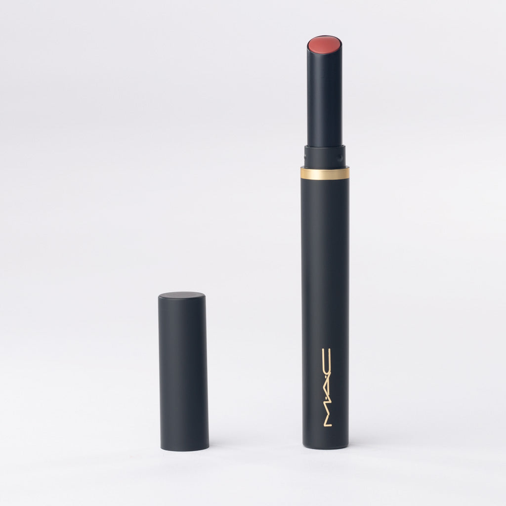 MAC Powder Kiss Blur Slim Stick in 'Brickthrough' – Warm Terracotta-Red Velvet Matte – 2g