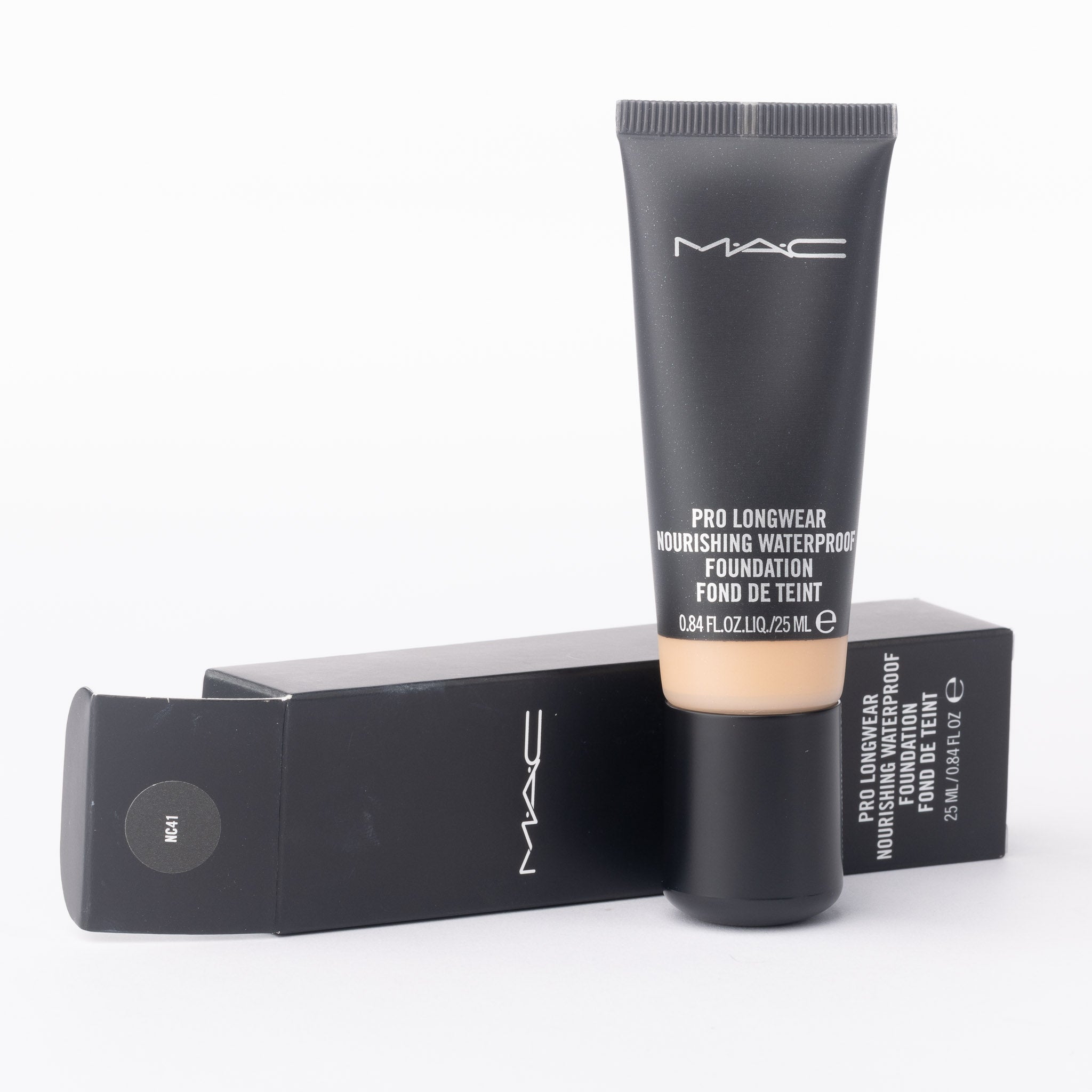 Front view of MAC Pro Longwear Nourishing Waterproof Foundation NC41 packaging