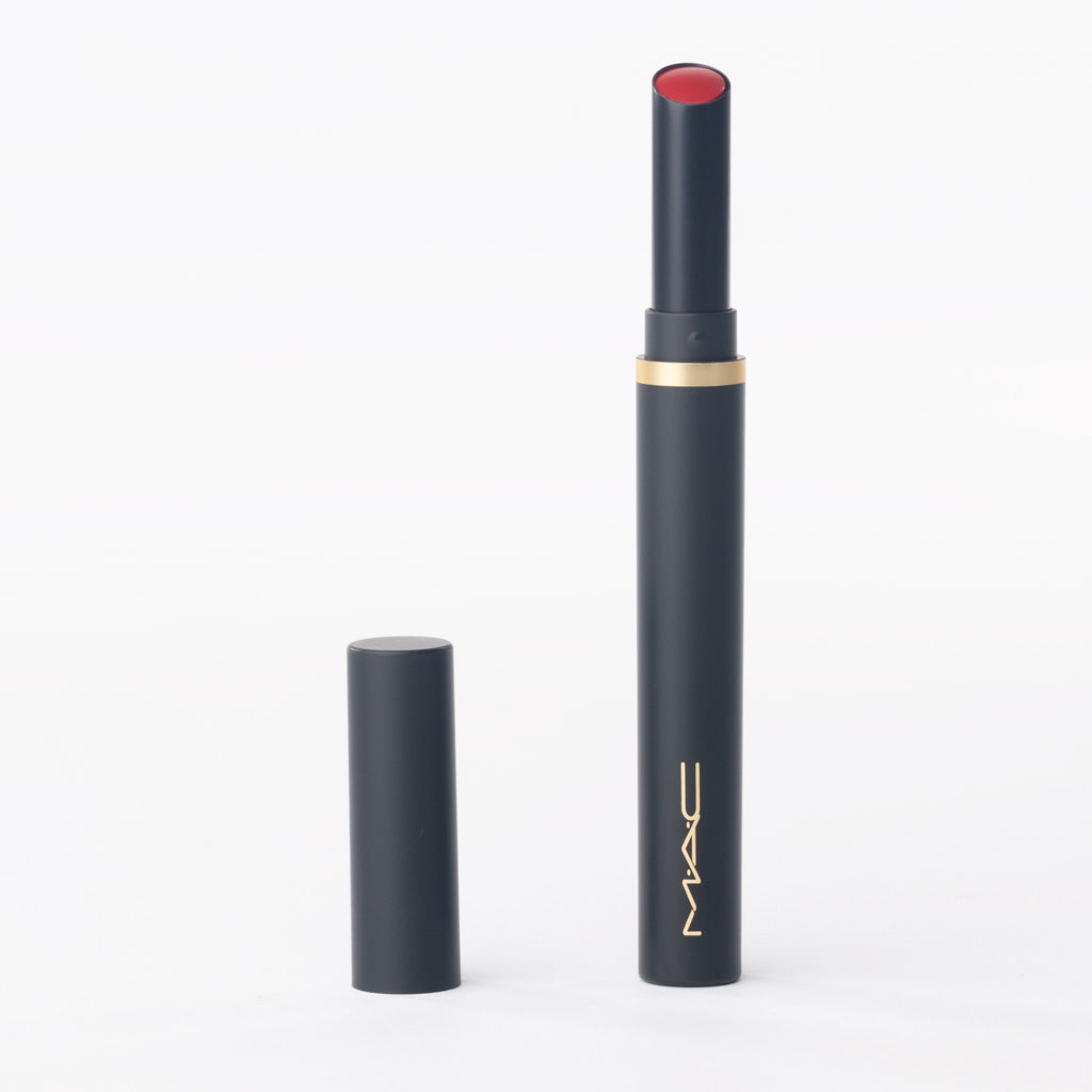 MAC Powder Kiss Velvet Blur Slim Stick in '889 Ruby New' – Bold Ruby Red Matte – 2g