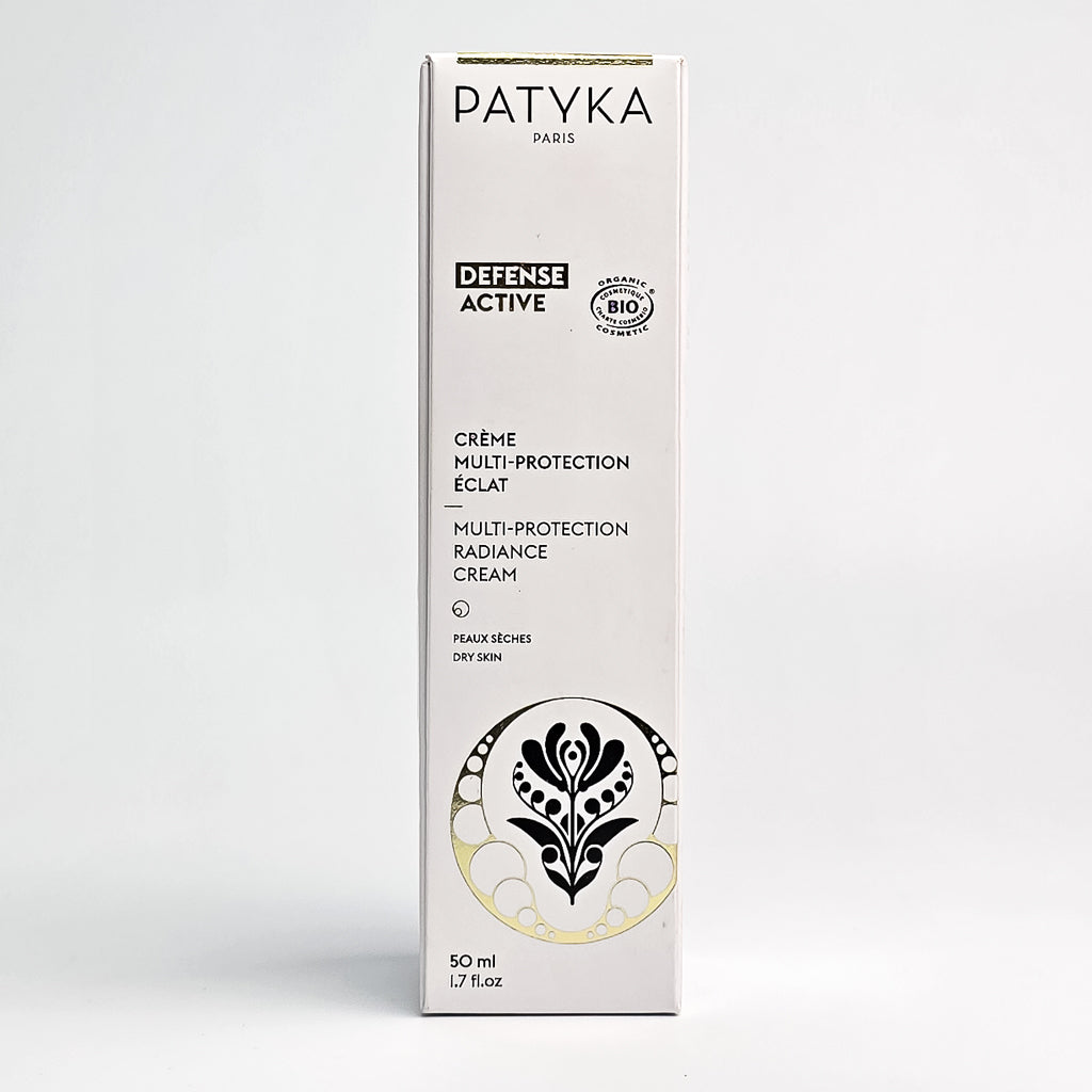 Patyka Defence Active Radiance Cream packaging front view with COSMOS Organic certification
