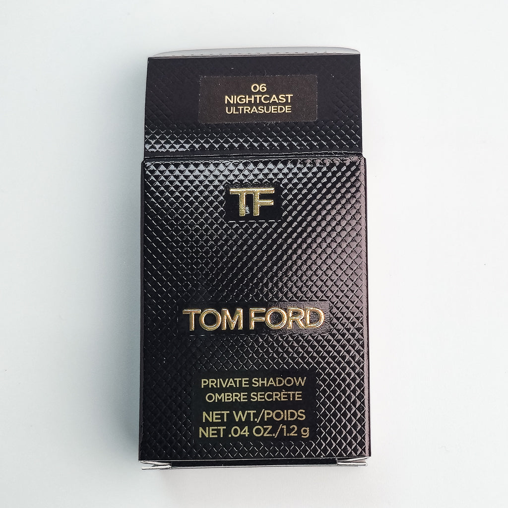 Tom Ford Private Shadow 06 Nightcast Ultrasuede back panel showing ingredients and details